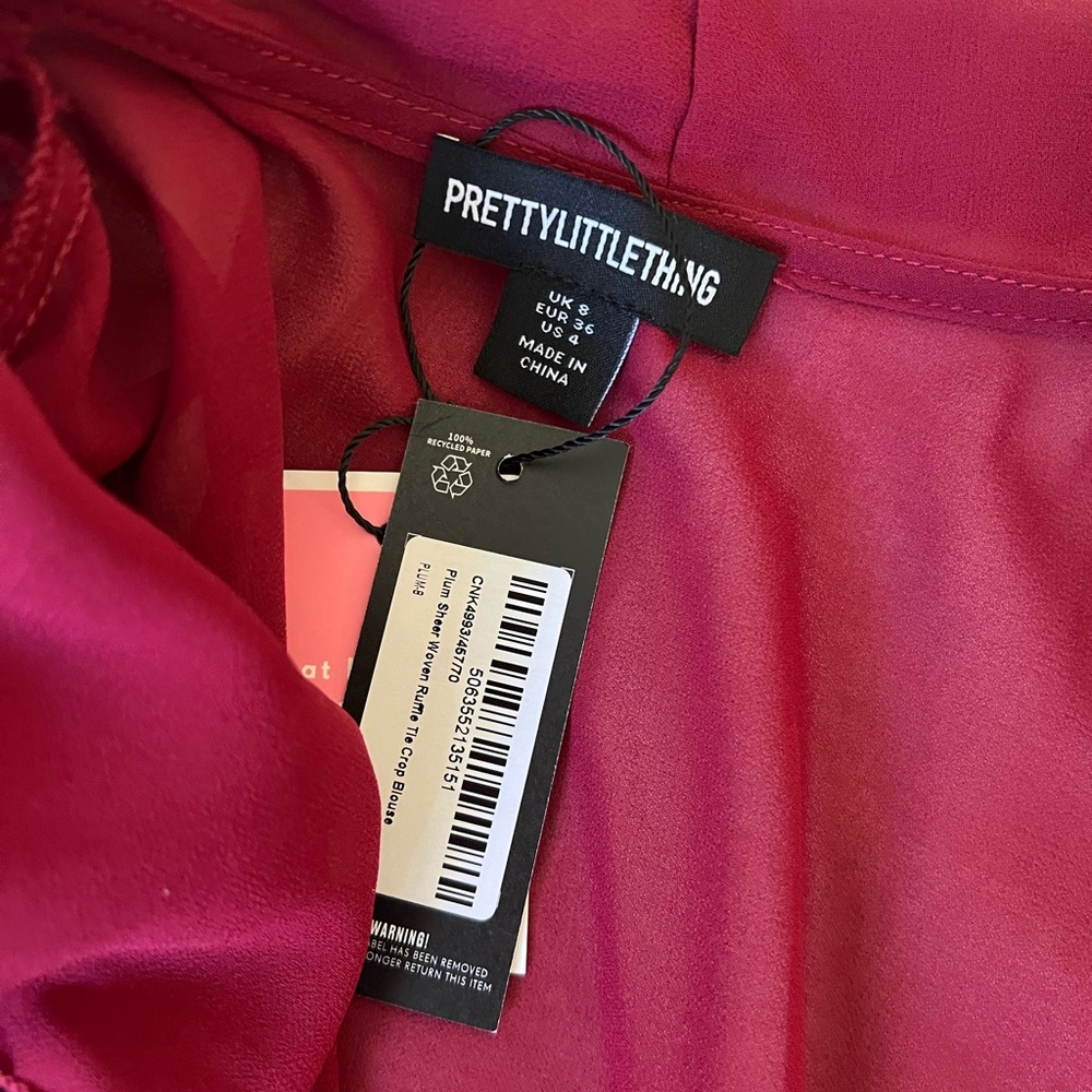 PrettyLittleThing Deep Red Ruffle Blouse - Picture 2 of 3